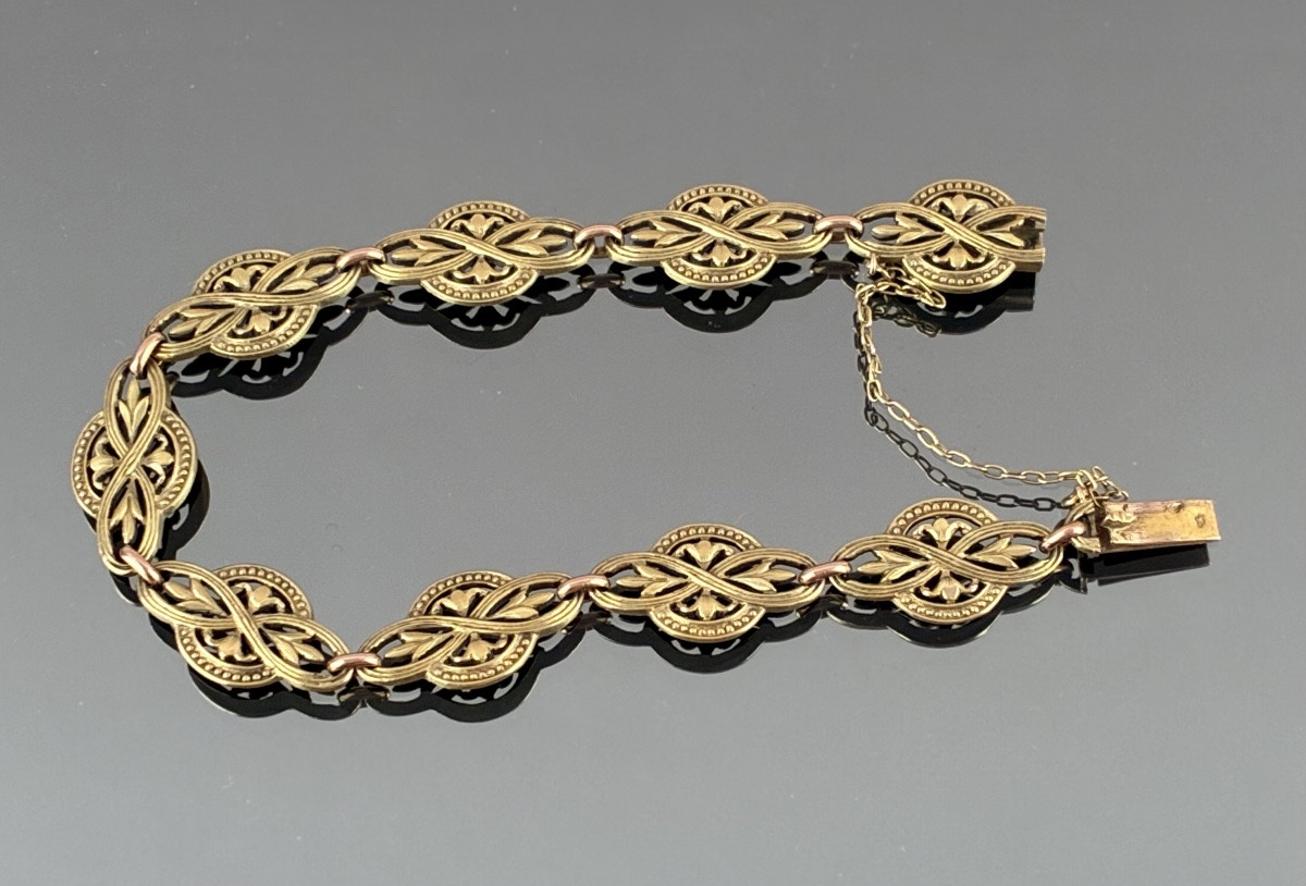 Yellow Gold Bracelet With Quatrefoil Links, Late 19th, Early 20th Century-photo-3