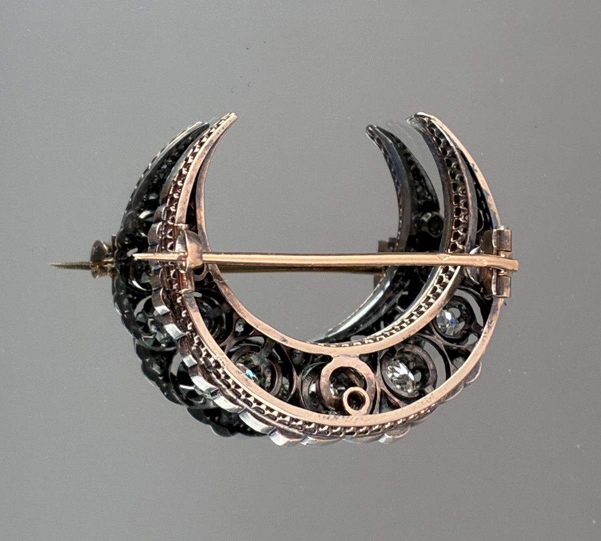 Gold, Silver And Diamond Crescent Moon Brooch From The Napoleon III Period -photo-3