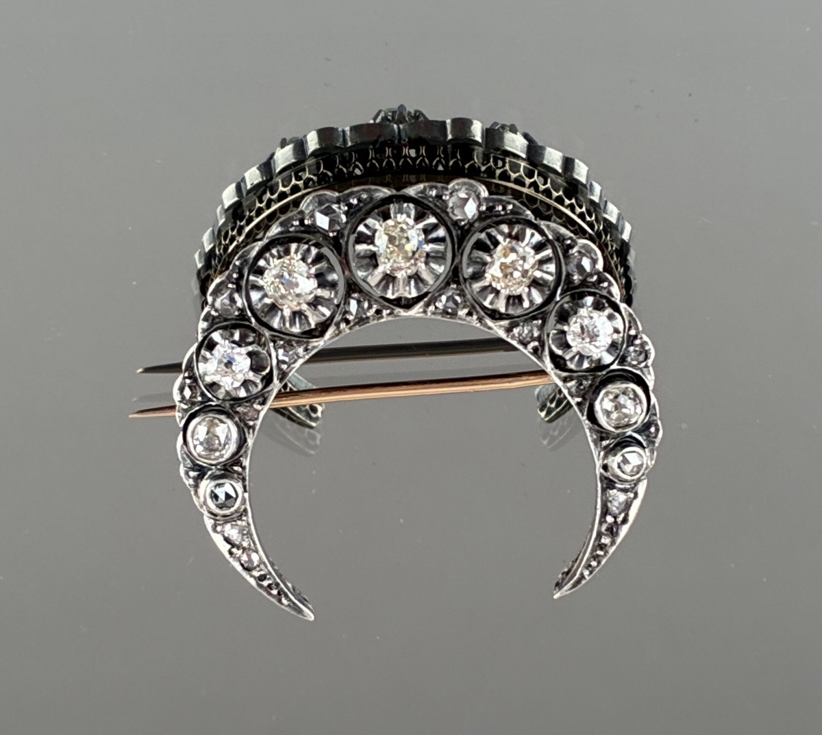 Gold, Silver And Diamond Crescent Moon Brooch From The Napoleon III Period -photo-1