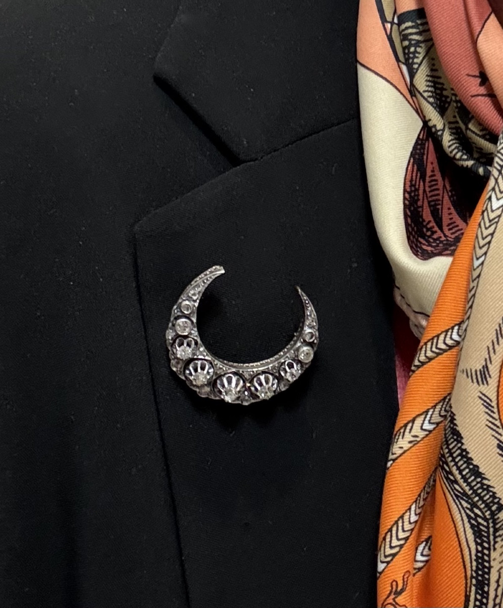 Gold, Silver And Diamond Crescent Moon Brooch From The Napoleon III Period -photo-5