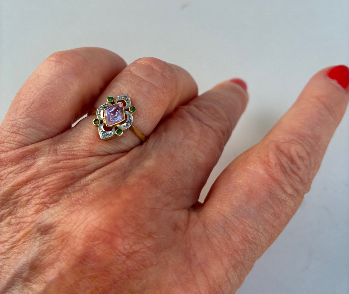 Bague en or et pierres d'imitation d'époque fin XIXème, début du XXème siècle-photo-3