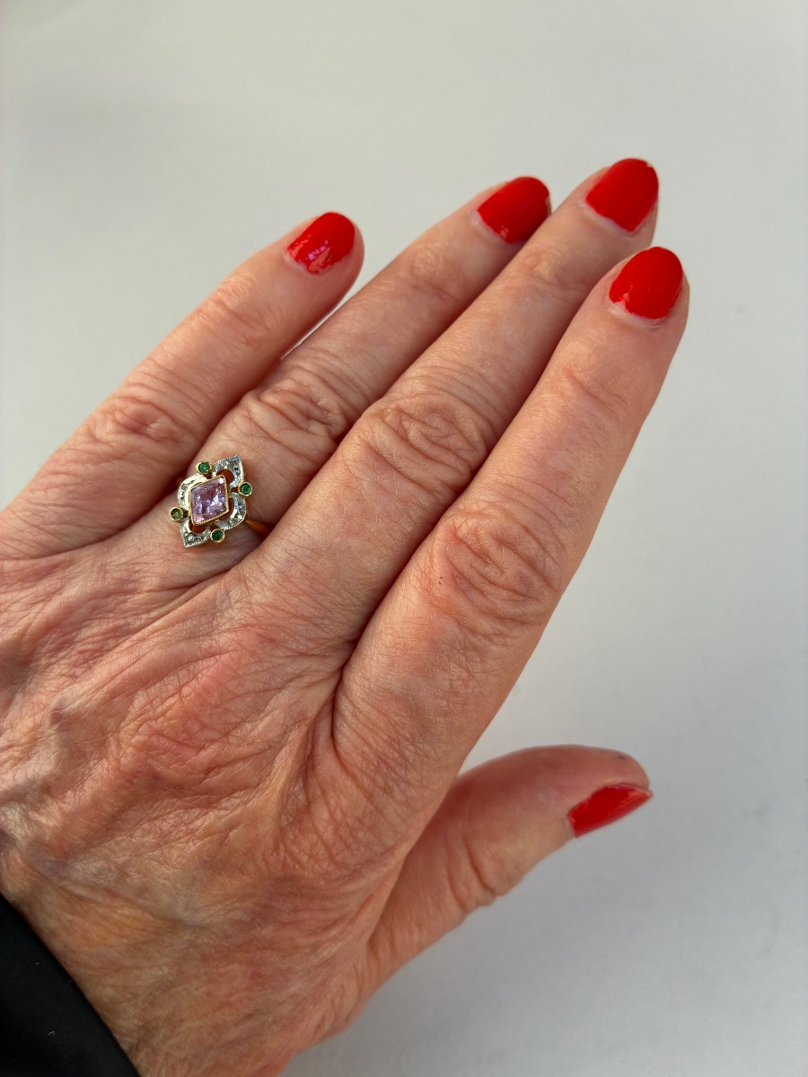 Bague en or et pierres d'imitation d'époque fin XIXème, début du XXème siècle-photo-4