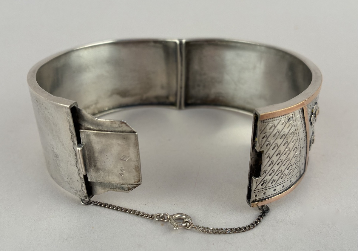 Bracelet rigide en argent et or du XIXème siècle-photo-3