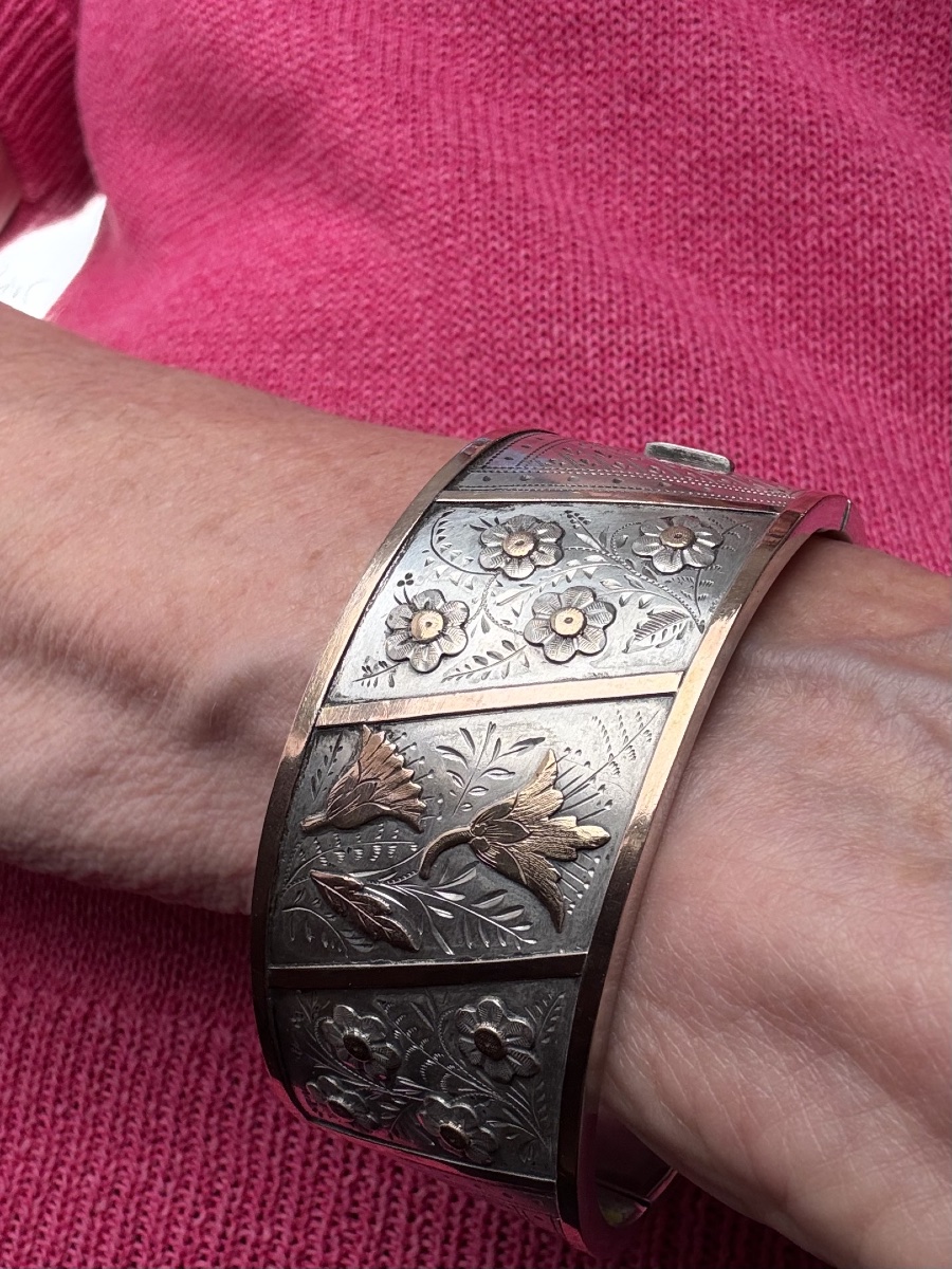 Bracelet rigide en argent et or du XIXème siècle-photo-2