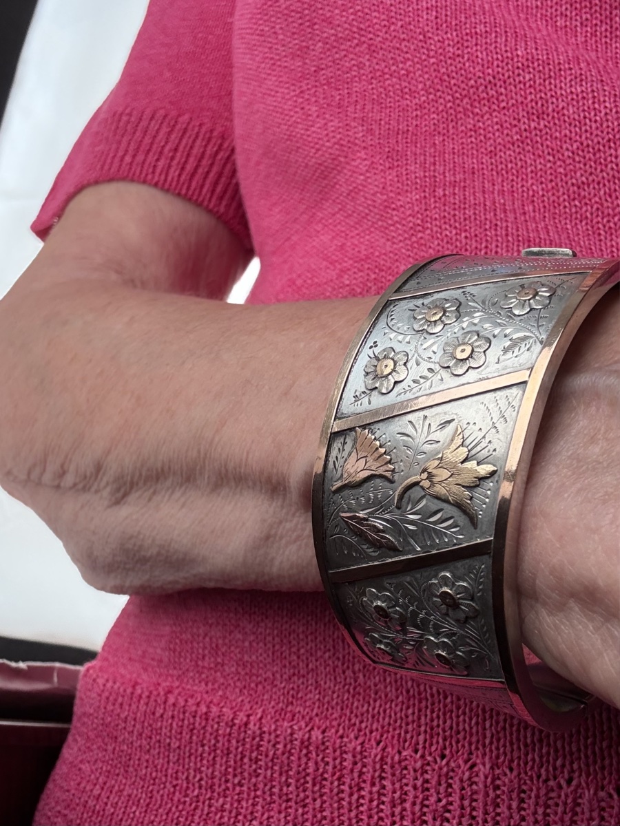 Bracelet rigide en argent et or du XIXème siècle-photo-3