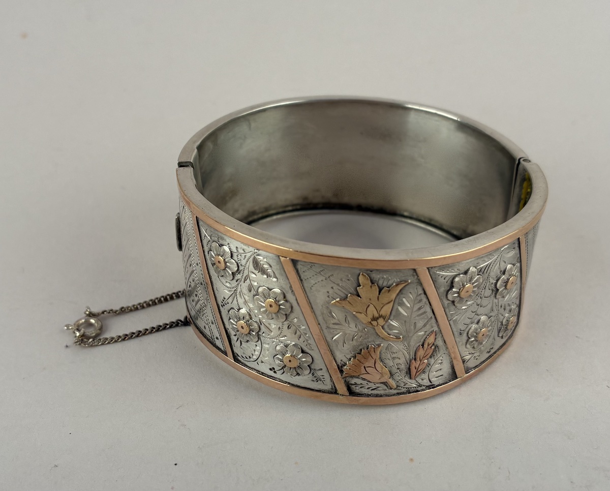 Bracelet rigide en argent et or du XIXème siècle-photo-4