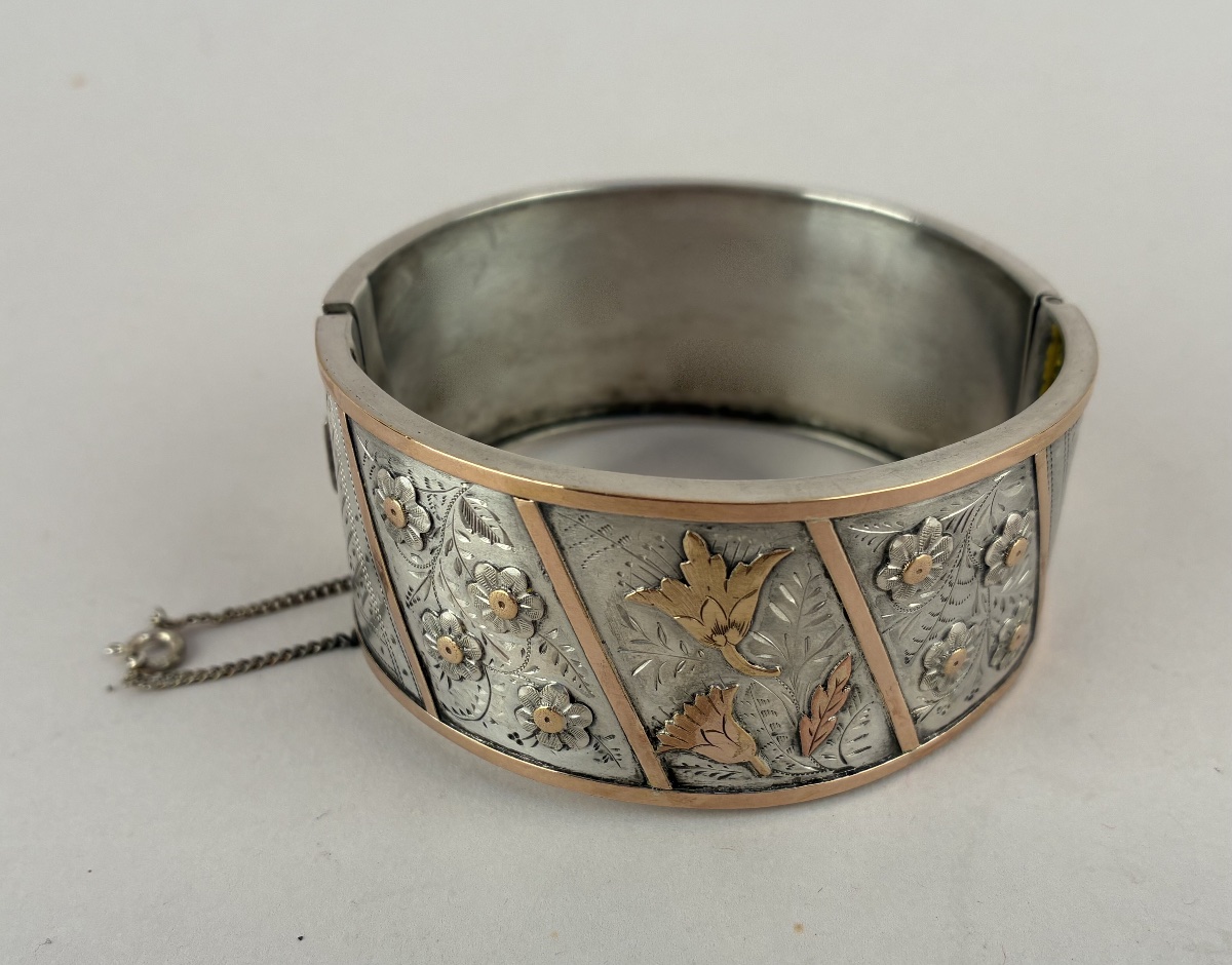 Bracelet rigide en argent et or du XIXème siècle