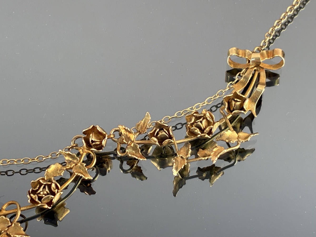 Rose-gold Draped Necklace With Garlands Of Roses, Belle époque.-photo-4