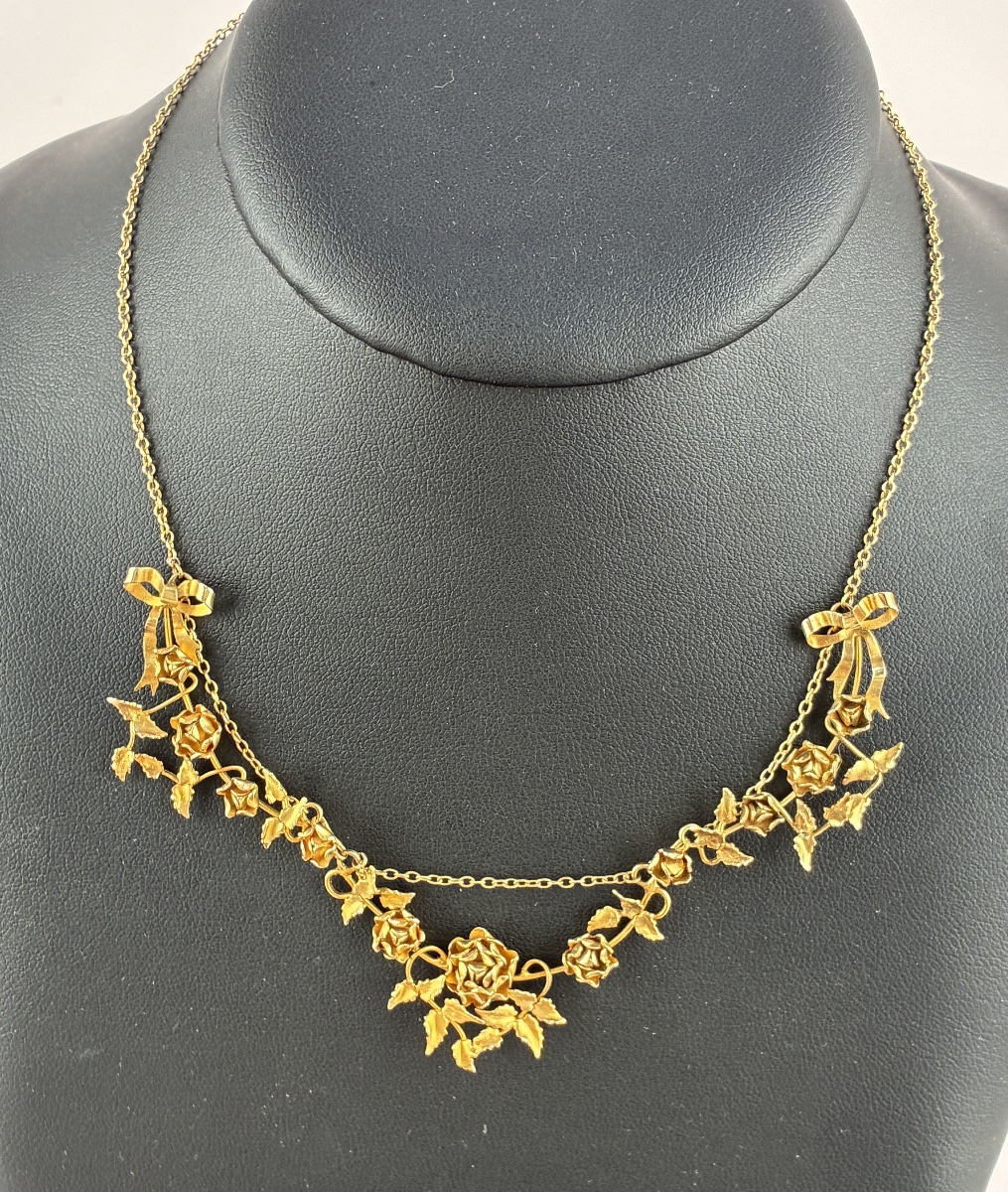 Rose-gold Draped Necklace With Garlands Of Roses, Belle époque.-photo-6