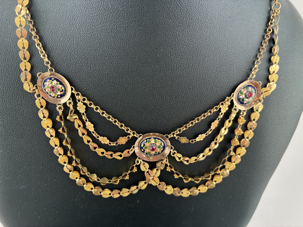 Collier dit "en esclavage" en or et émaux  d'époque XIXème siècle-photo-2