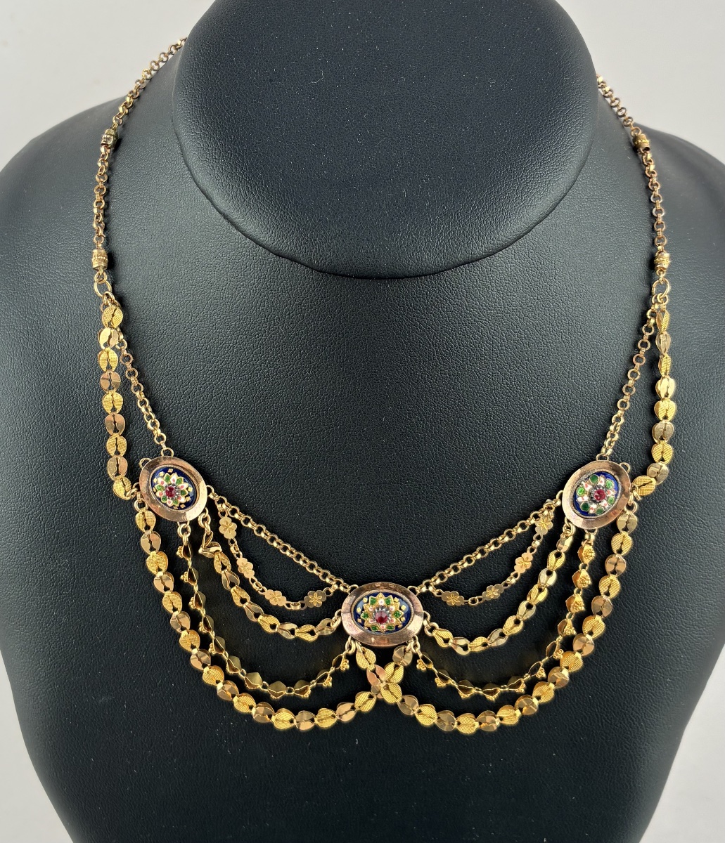 Collier dit "en esclavage" en or et émaux  d'époque XIXème siècle-photo-5