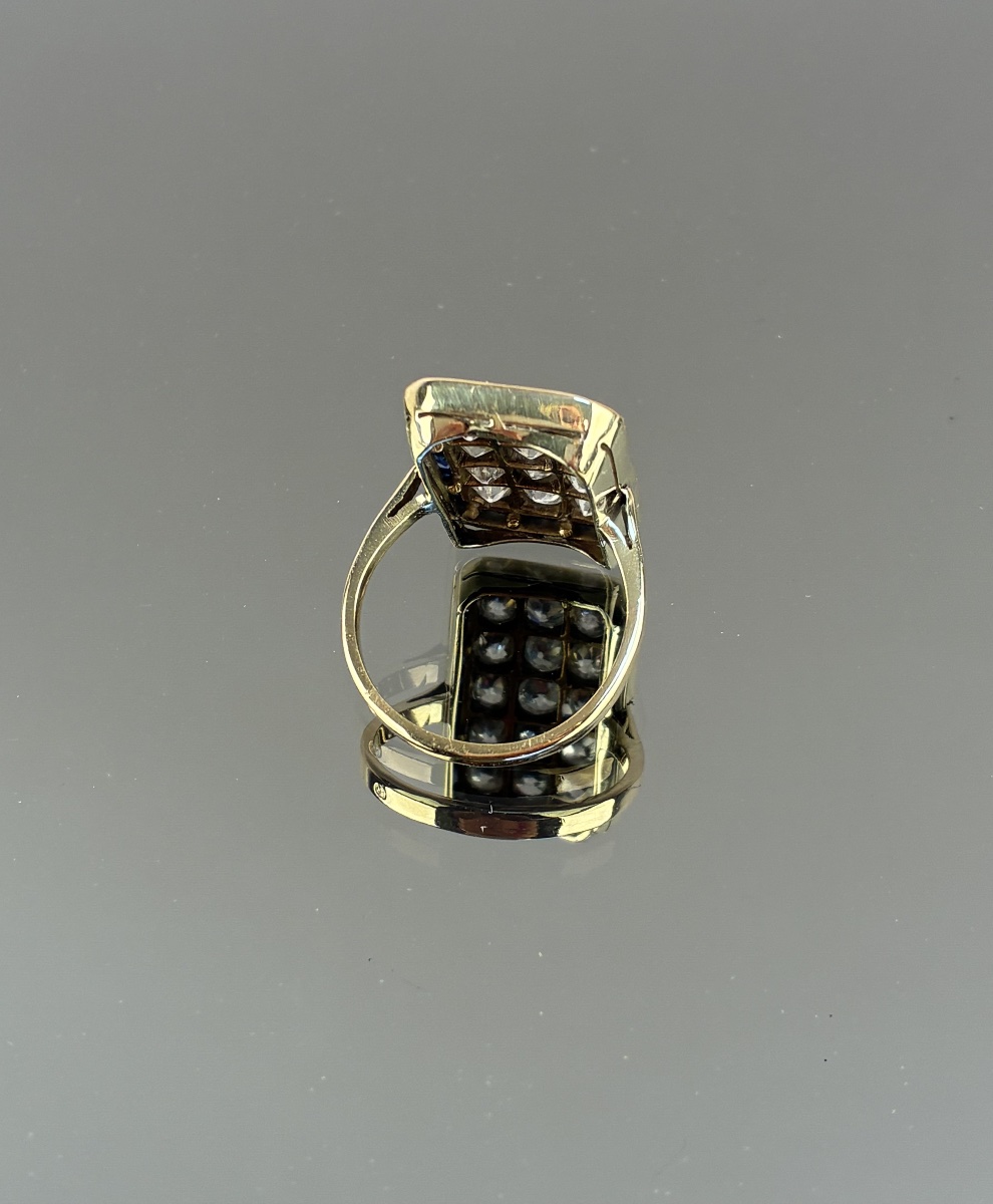 Bague rectangulaire  en or, diamants et saphirs  d'époque Art Déco-photo-4
