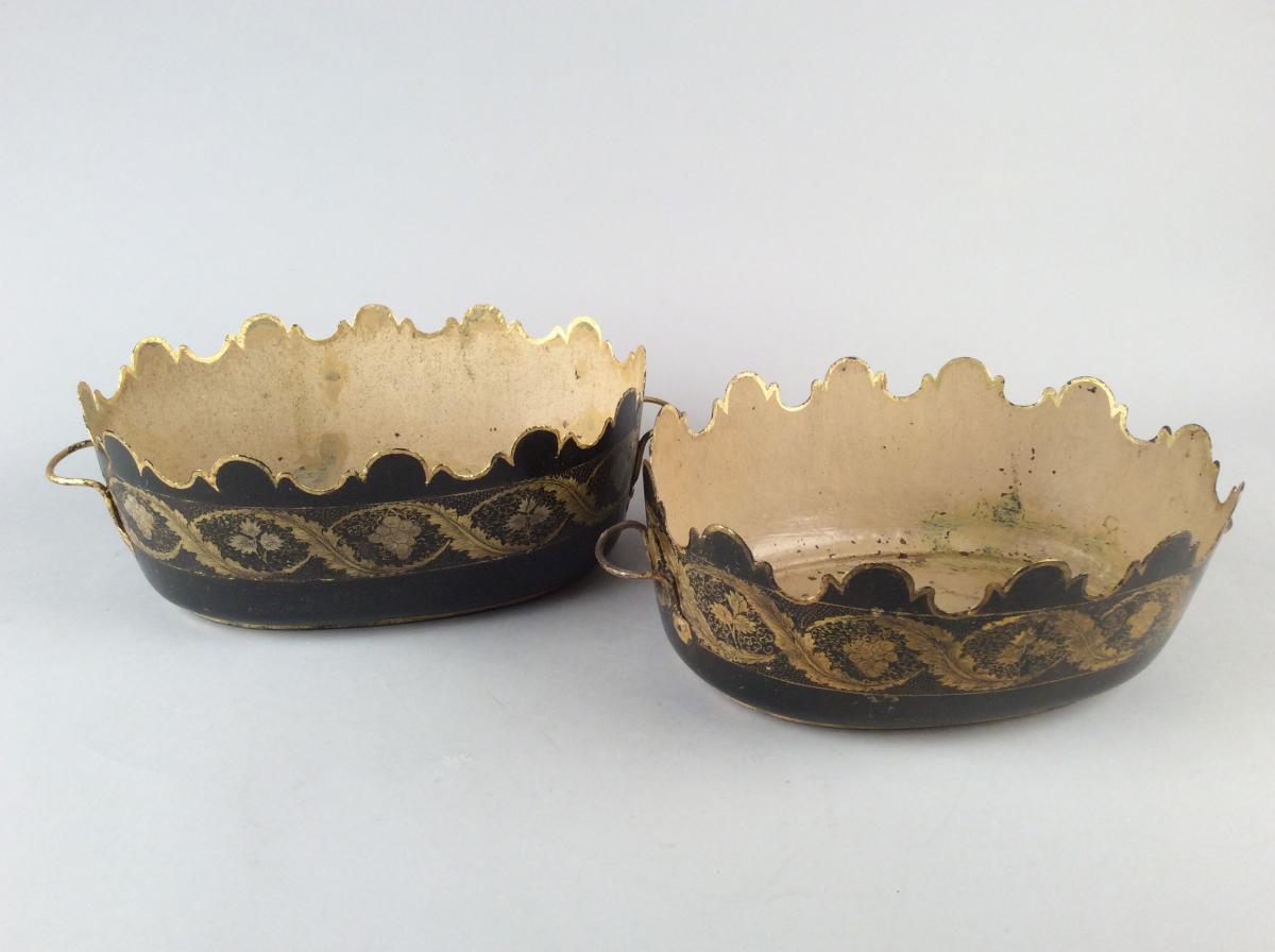 Pair Glass-coolers Sheet Metal Painted Nineteenth Century-photo-5