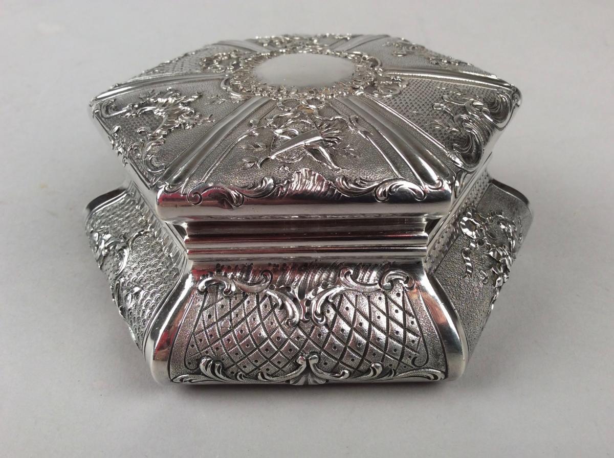 Silver Hexagonal Box From The Nineteenth Century-photo-3