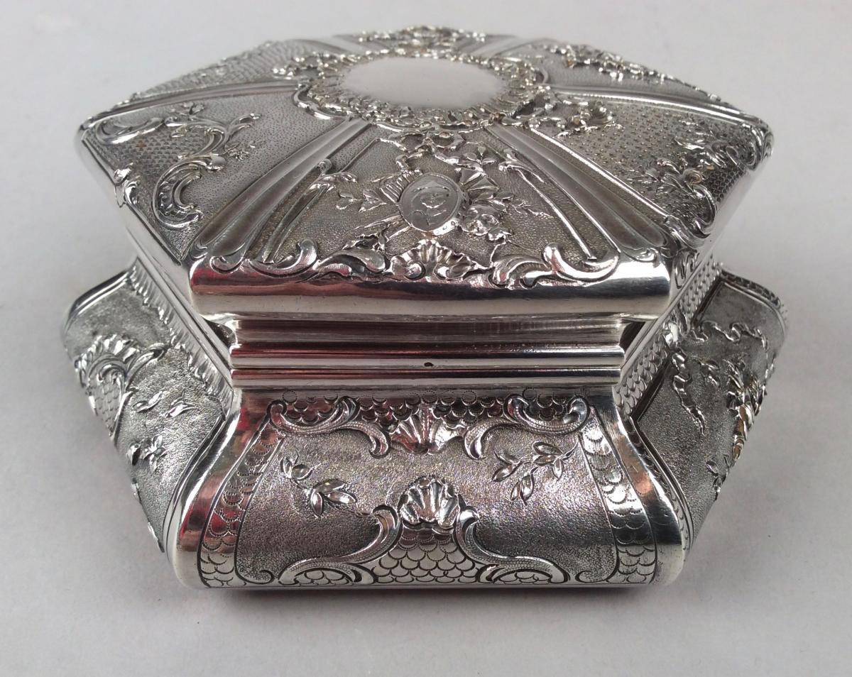 Silver Hexagonal Box From The Nineteenth Century-photo-6