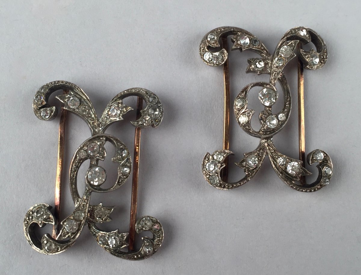 Pair Of Rhinestone Shoe Buckles From The Late XIXth  Century-photo-3