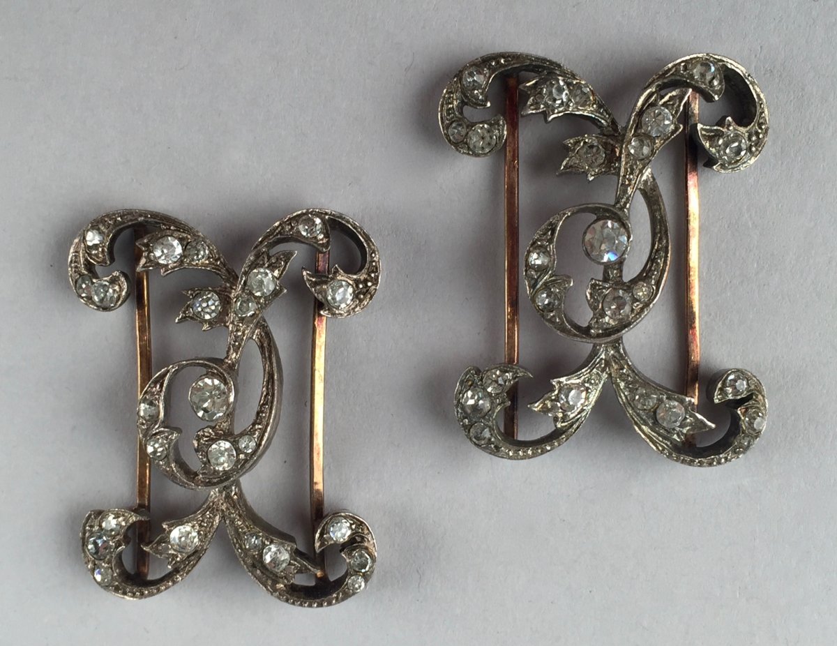 Pair Of Rhinestone Shoe Buckles From The Late XIXth  Century