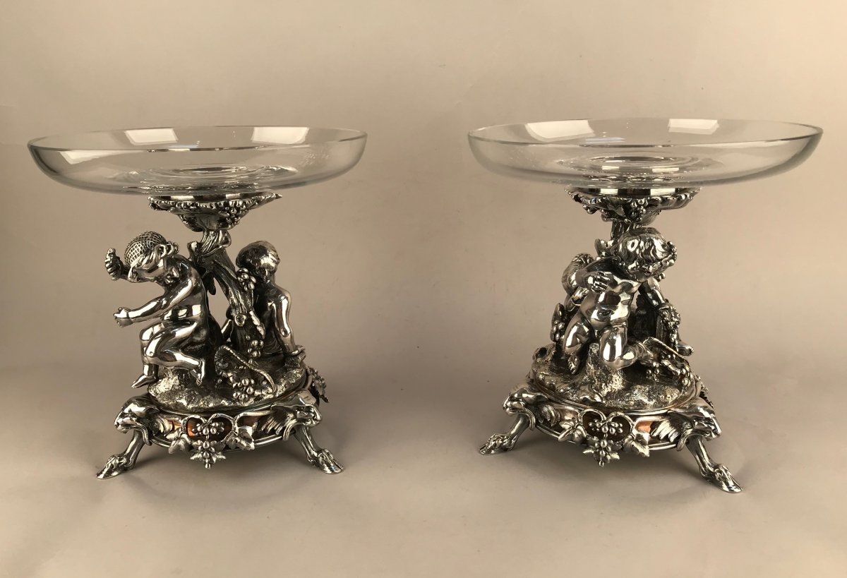 Christofle 1888. Pair Of Cups In Silver Bronze