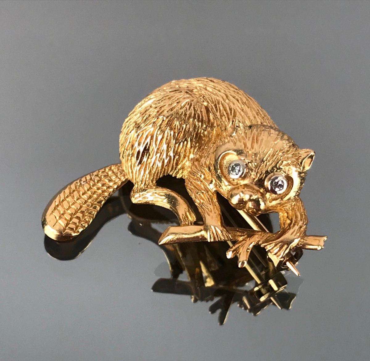 Broche En Or Et Diamants : "Castor"-photo-3