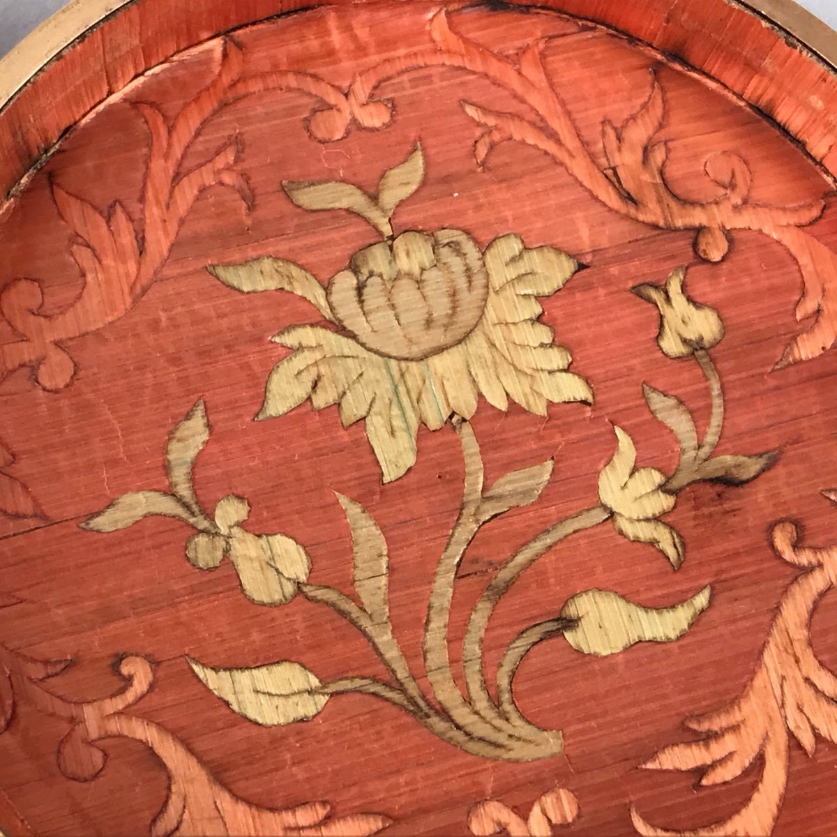 Round Case Varnish, Straw Marquetry And Gold, Paris 1768-1774-photo-6