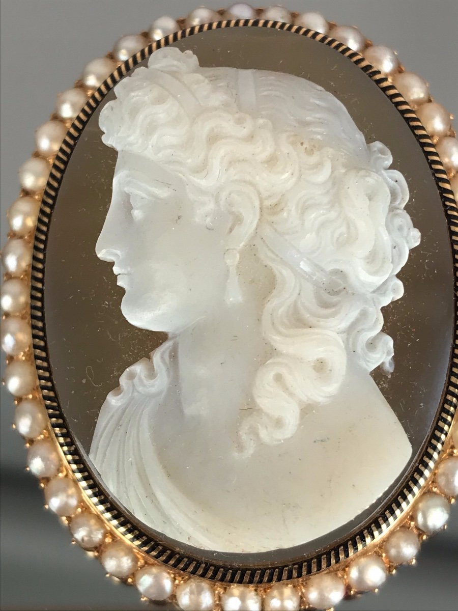 Broche Pendentif Sertie d'Un Camée, Or 18 Carats Et Perles Fines d'époque Napoléon III-photo-5