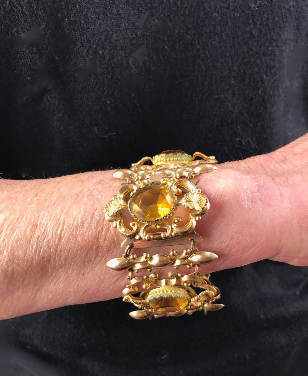 Bracelet En Pomponne Et Pierres Jaunes d'époque Restauration-photo-3