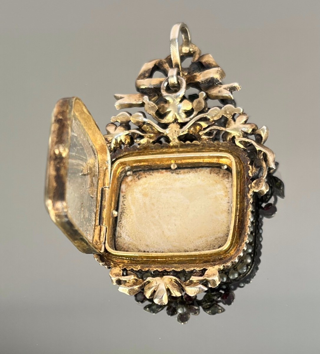 Pendant In Vermeil, Porcelain, Fine Pearls And Precious Stones, Mid-19th Century-photo-4