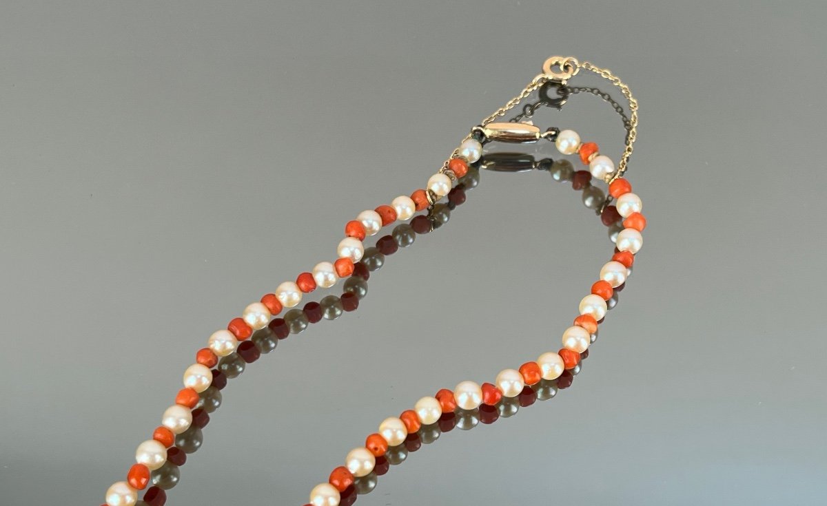 Collier De Perles De Culture Et Perles De Corail Fermoir En Or-photo-1