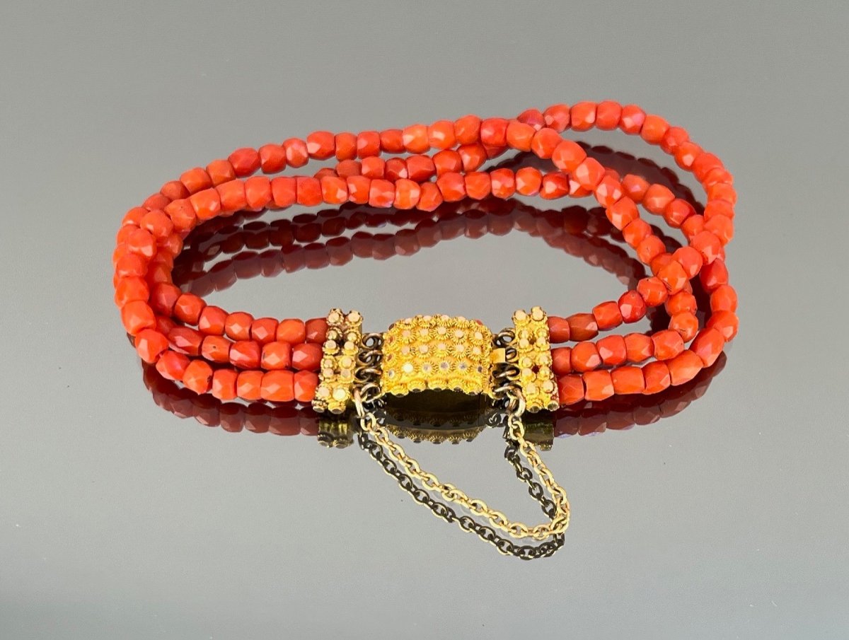 Bracelet En Perles De Corail Fin Du XIXème Siècle-photo-2