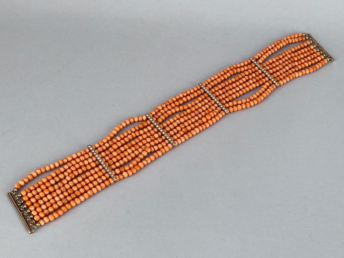 Necklace  Named "dog Collar" In Coral Beads, Beads From The Beginning Of The 20th Century-photo-4