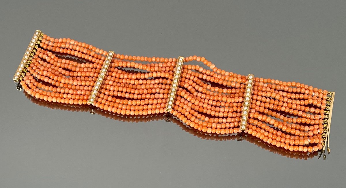 Bracelet En Perles De Corail, Perles Et Or Du Début Du XXème Siècle-photo-3