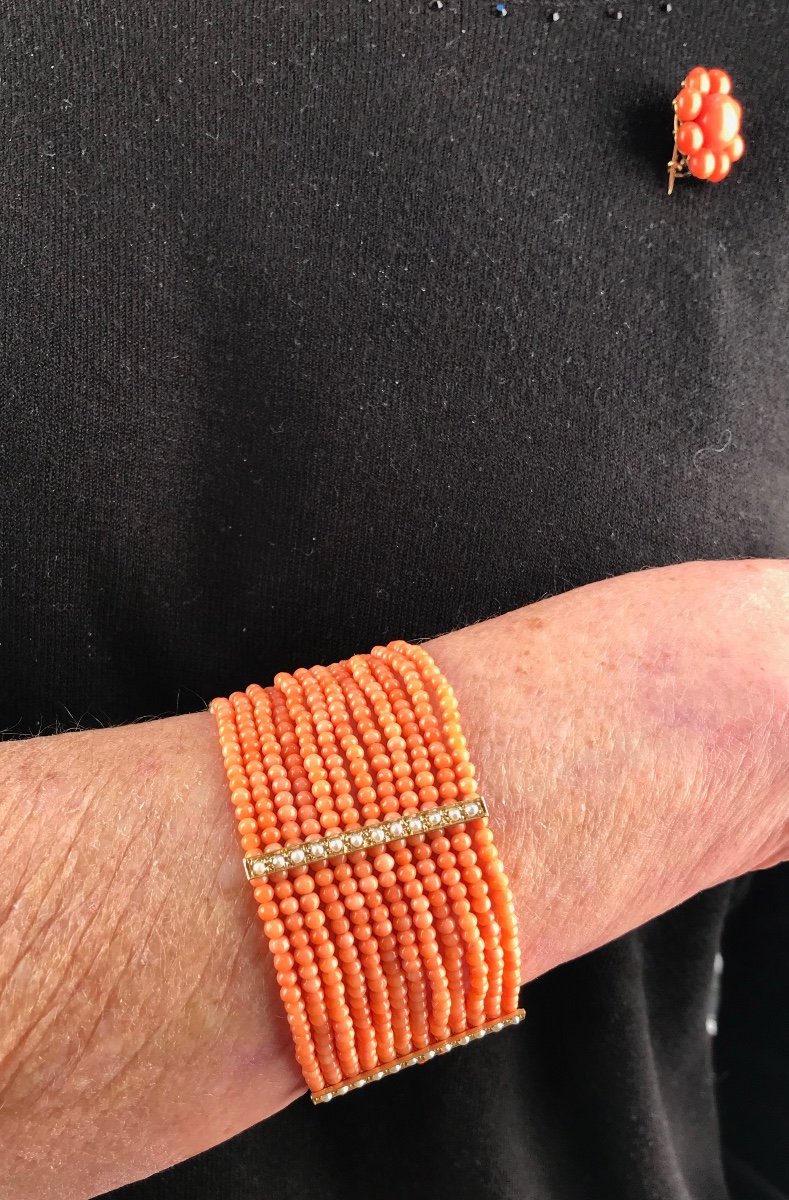 Bracelet In Coral Beads, Pearls And Gold From The Beginning Of The 20th Century-photo-2