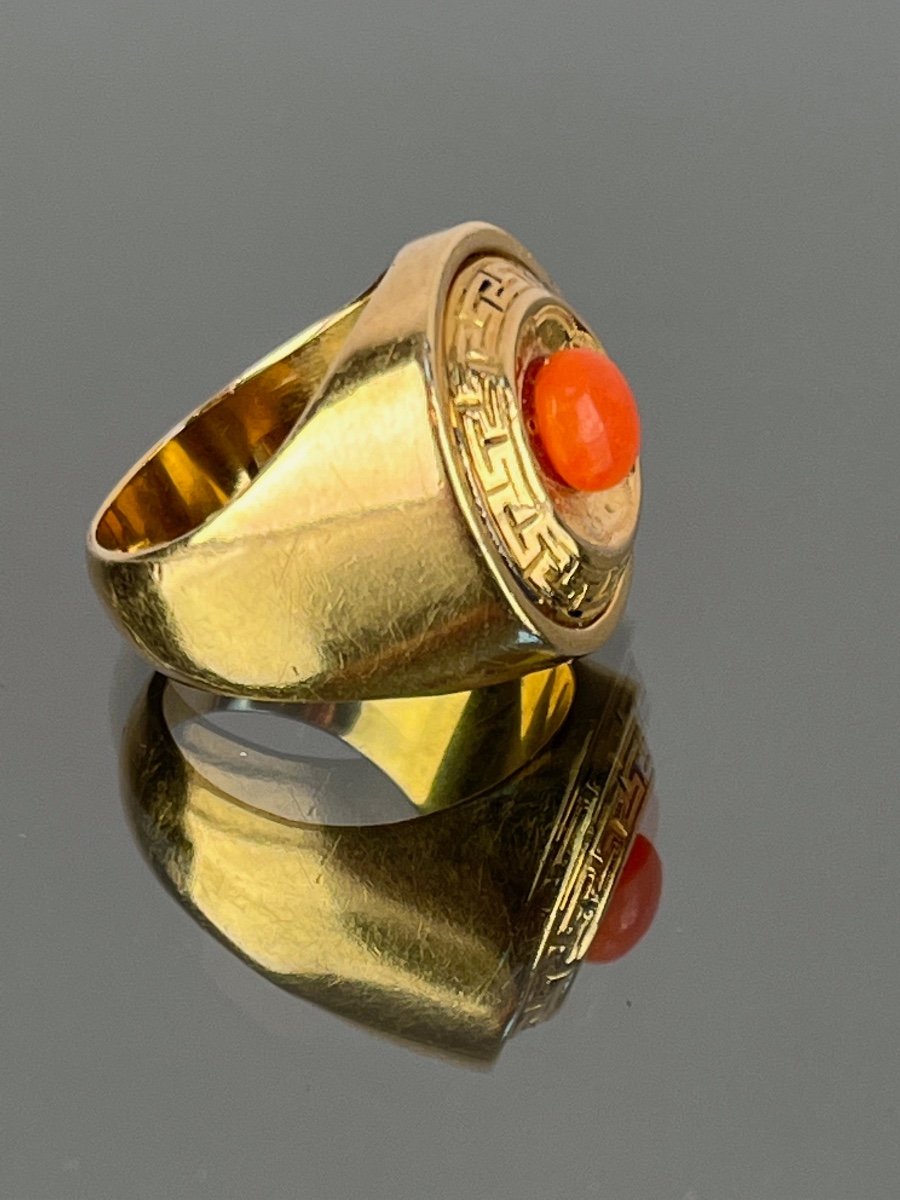 Signet Ring In Gold And Coral Pearl With Napoleon III Motif-photo-7