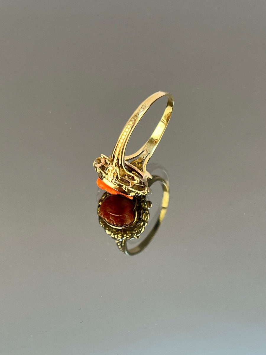 Bague Or Et Camée En Corail d'époque Napoléon III-photo-3