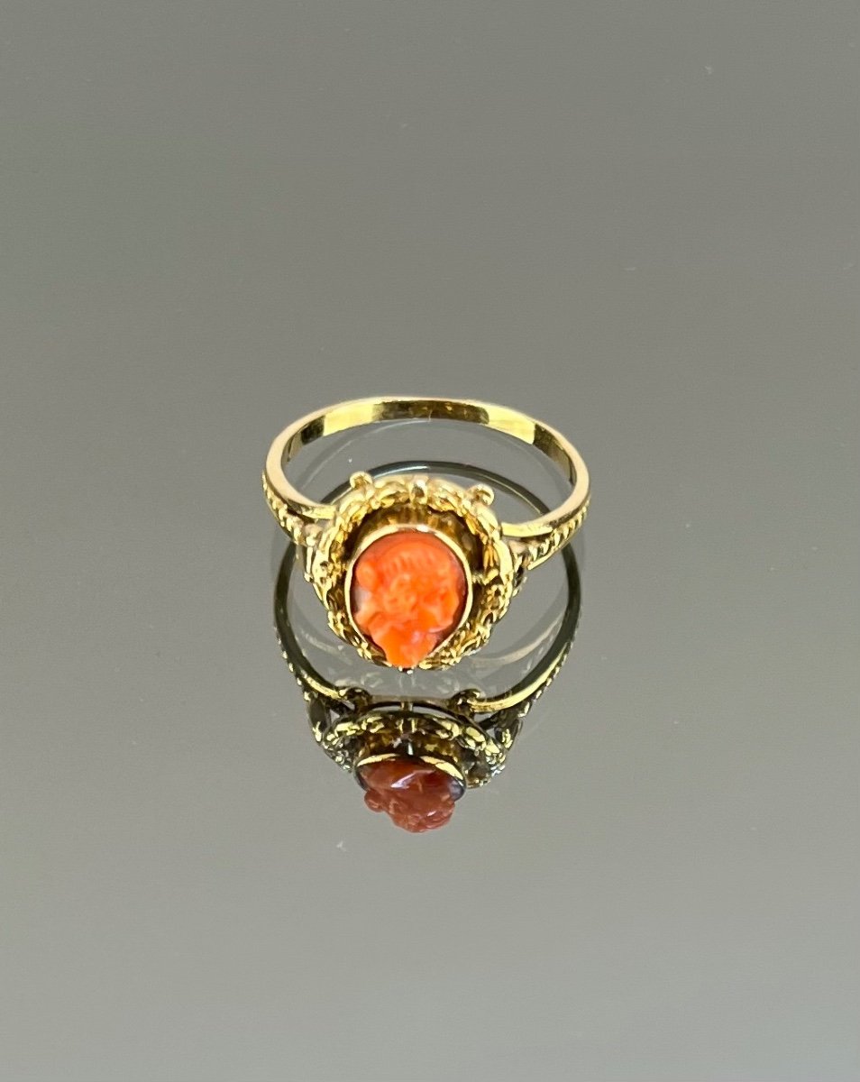 Bague Or Et Camée En Corail d'époque Napoléon III-photo-3