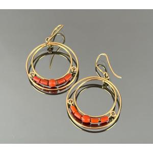 Pair Of Gold And Coral Hoops