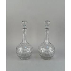 Two Baccarat Crystal Wine Carafes Model Lucullus