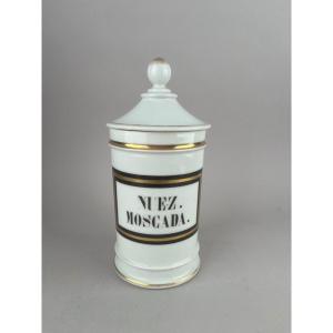 19th Century Paris Porcelain Pharmacy Jar "nuez Moscada"