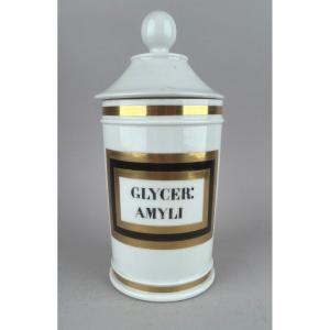 19th Century Paris Porcelain Pharmacy Jar : "glycer: Amyli"