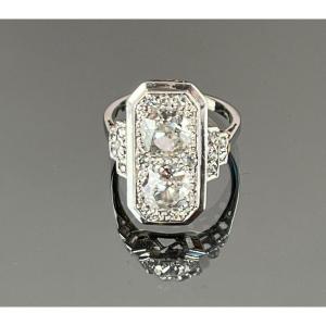 Octagonal Ring In Gold, Platinum And Diamonds, Art Deco Period.