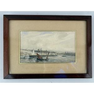 Watercolor Depicting The Port Of Boulogne, 19th Century