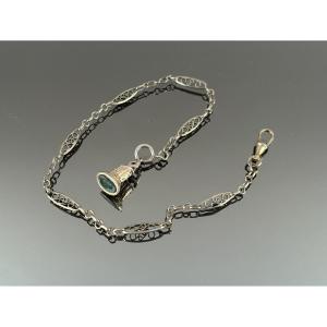 Sceau en jaspe sanguin et chaîne giletière  en argent du XIXème siècle