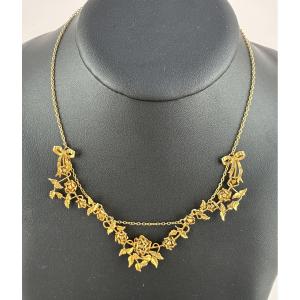 Rose-gold Draped Necklace With Garlands Of Roses, Belle époque.