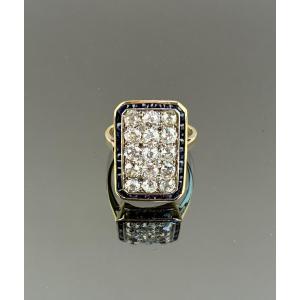Bague rectangulaire  en or, diamants et saphirs  d'époque Art Déco
