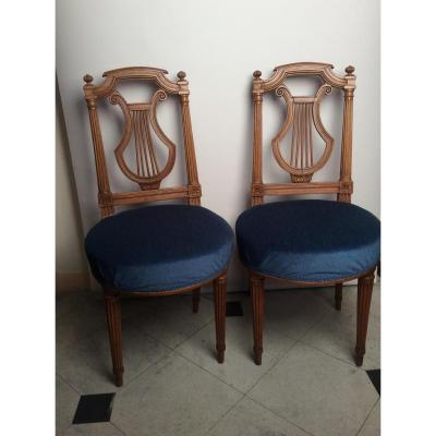 Paire De Chaises à La Lyre d'époque Louis XVI