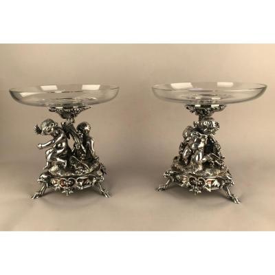 Christofle 1888. Pair Of Cups In Silver Bronze