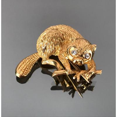 Broche En Or Et Diamants : "Castor"