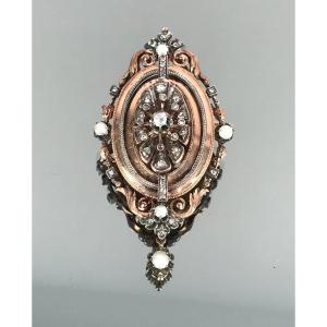 Broche-pendentif En Or , Diamants Et Perles Fines De La Fin Du XIXème Siècle