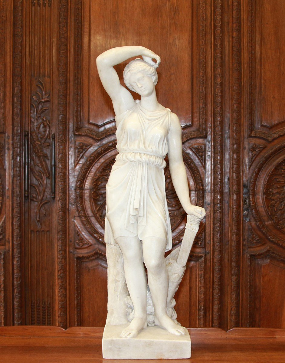 Artémis, Marbre Néoclassique D’époque Fin XVIII° Siècle Début XIX° Siècle.-photo-2
