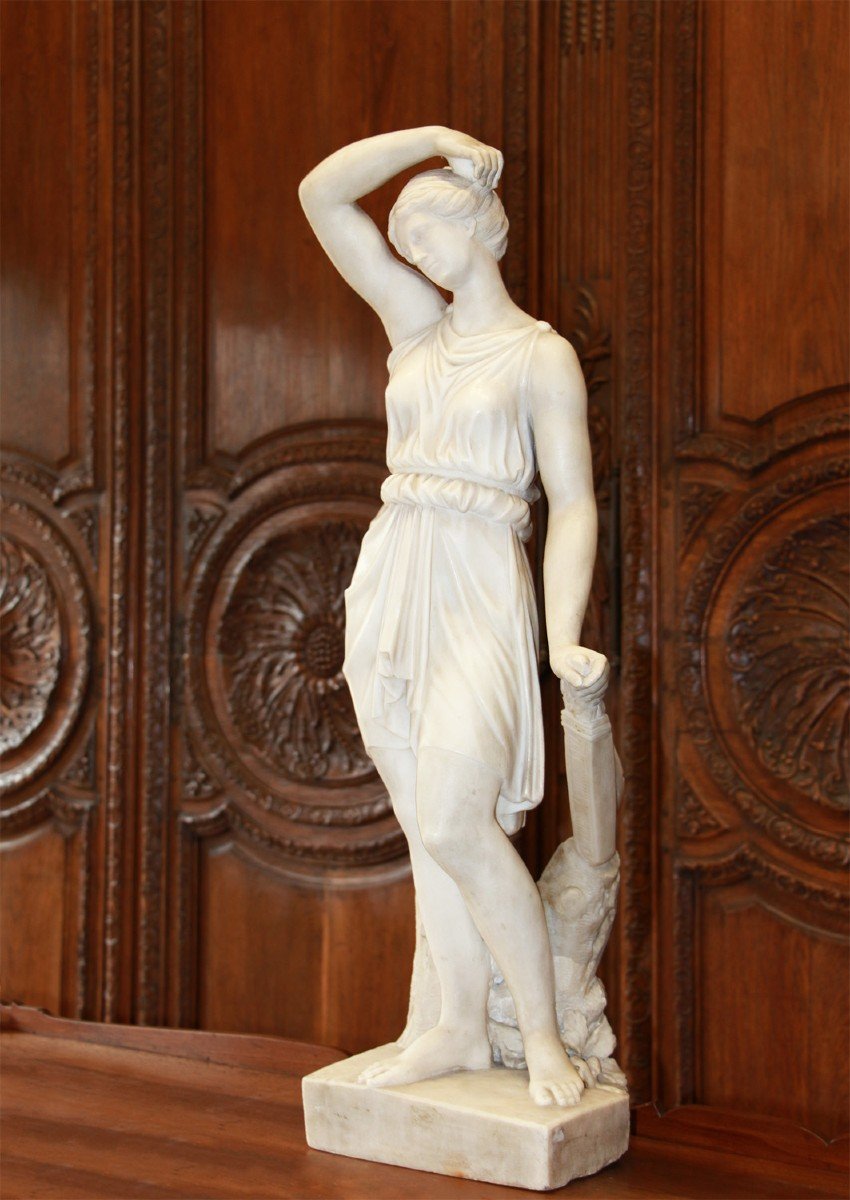 Artémis, Marbre Néoclassique D’époque Fin XVIII° Siècle Début XIX° Siècle.-photo-3